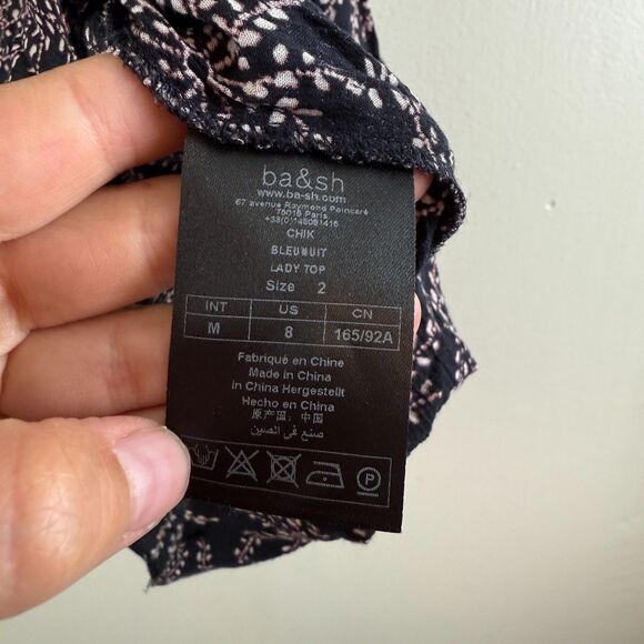 Ba&sh Floral Puff Sleeve Boho Blouse Viscose Purple Ruffle Size US 8 Oversized - Picture 6 of 11